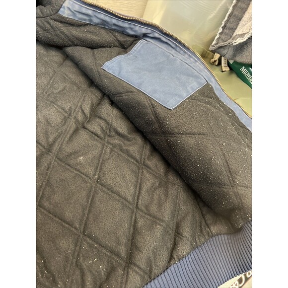 Vtg Carhartt Jacket Navy DISTRESSED Duck Canvas Quilted Hooded Coat See Pics - Picture 12 of 15